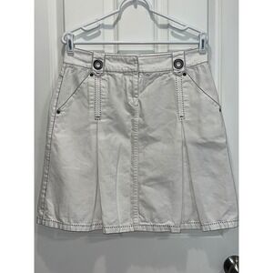 Cabi White Cotton Contrast Stitch Grommet A-Line Utility Skirt Style 541 Size 8
